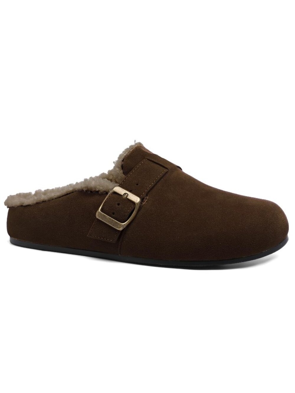 Fjqnxgy Size 9.5 Clogs Suede Faux Fur Lined Brown Slip-On Vintage Buckle
